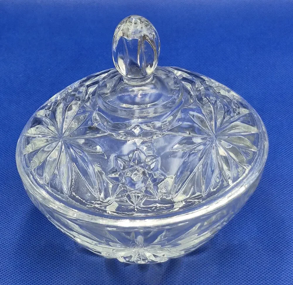 Vintage Anchor Hocking Star Of David Glass Covered Candy Dish Starburst 5.5x6